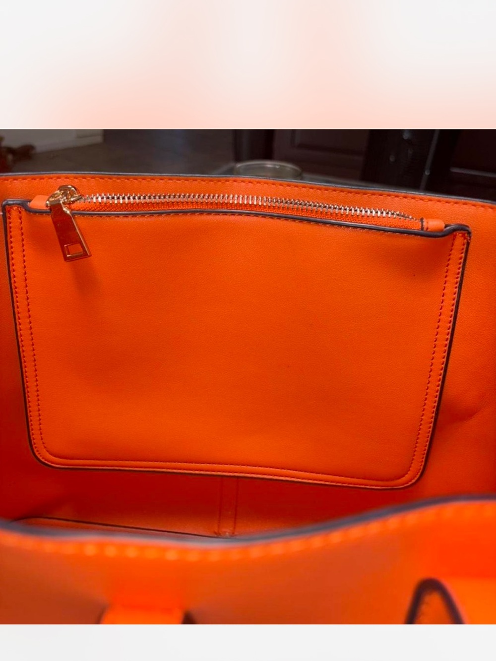 Vibrant Large NWOT Tangerine Orange Structured Tote with gold hardware - Picture 5 of 8